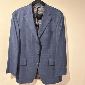 Harold Powell Blue Plaid Bamboo Wool Blend Sportscoat Blazer 40R EUC